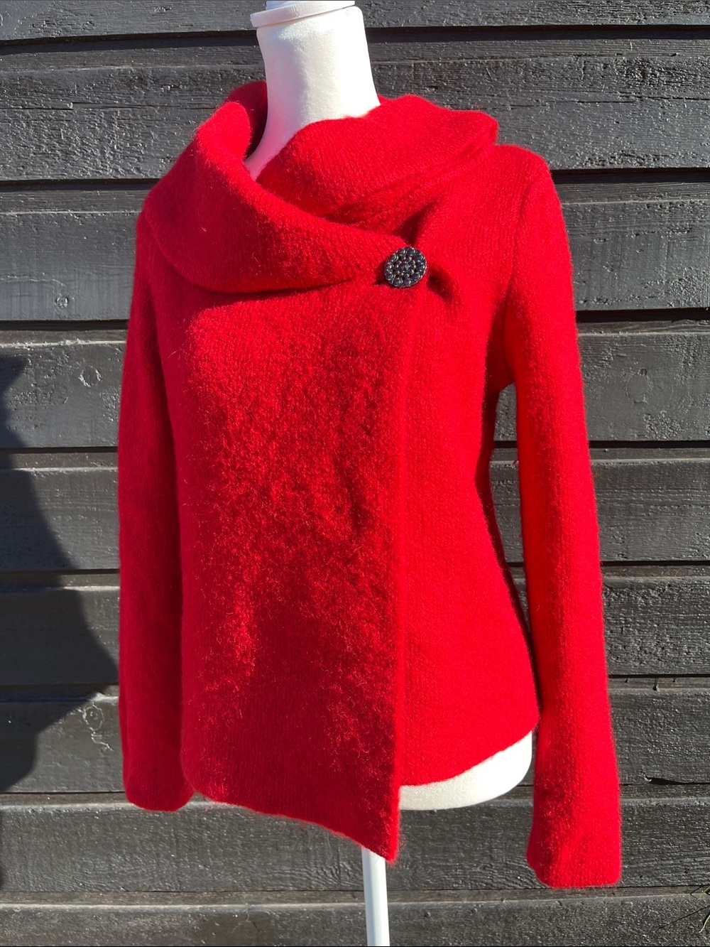 Adrienne Vittadini Red Asymmetrical Button Cowl Polyester/Wool Blend